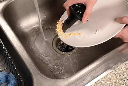 Danco 10768A | Disposal Genie II Garbage Disposal Strainer and Stopper, Kitchen Sink Drain Splash Guard with Food Scraper, Black, 1-Pack