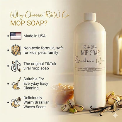 R&W CO. Original 32 oz Premium Mop Soap Brazilian Waves Scented, Gentle Floor Cleaner for all Surfaces, Non-Toxic, Pet and Skin Safe Formula, Streak-Free Shine