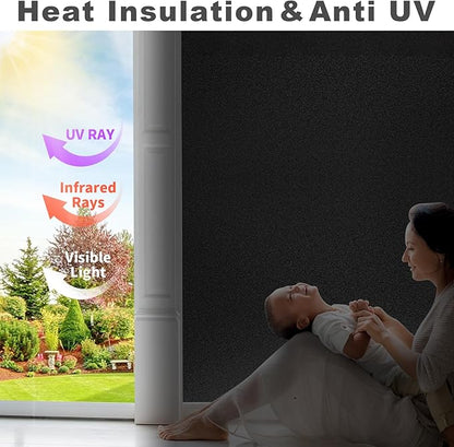 MAGIDEKOR Total Blackout Window Privacy Film with Installation Tools, 100% Light Blocking Heat Control Static Cling, Room Darkening Opaque - 17.5 Inch X 6.5 Feet