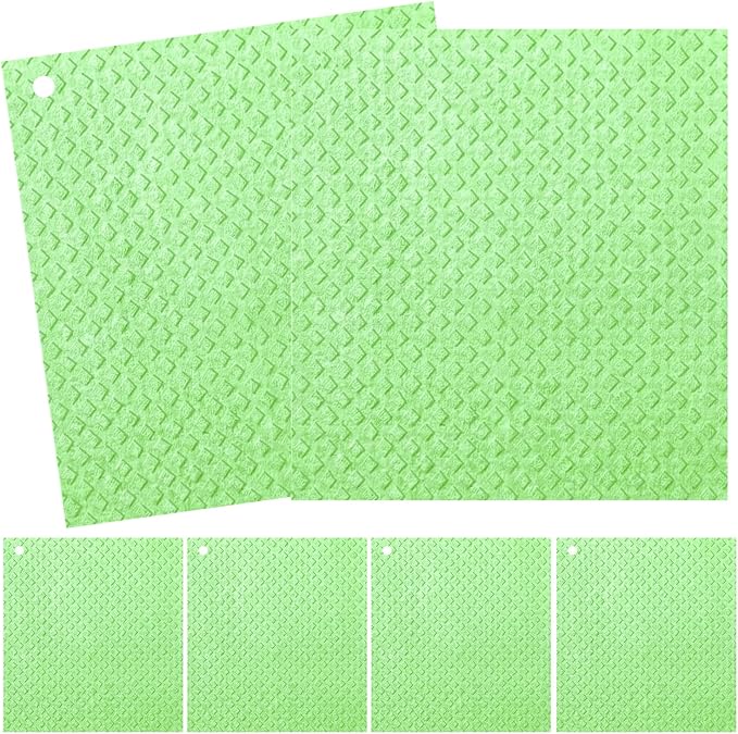 6 Packs Swedish Kitchen Dish Cloths - Reusable Paper Towels for Counters & Dishes - Eco-Friendly Cellulose Sponge Cloth (Grass Green)