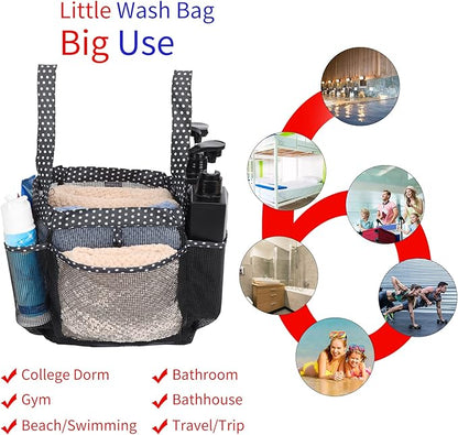 2 Pack Haundry Mesh Shower Caddy Tote Bag Hanging Portable Toiletry Bag College Dorm Essentials Quick Dry Bath Organizer for College Dorms, Gym, Camp for Bathroom Accessories(Leopard print)