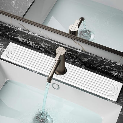 DK177 Diatomite Fast Drying Faucet Mat for Kitchen Sink, Water Absorbing Stone Tray, Faucet Splash Guard for Bathroom Counter, White, 23.6" x 4"