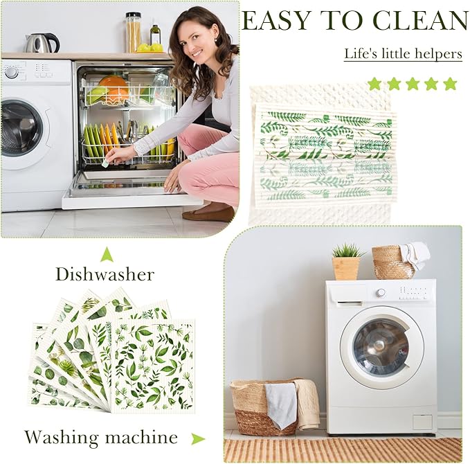 Cunhill 6 Pcs Swedish Dishcloth for Kitchen Reusable Paper Towels Swedish Sponge Absorbent Dish Towel Fast Drying Washable Cleaning Cloths No Odor Wipes Decorative Hand Tea Towel for Kitchen