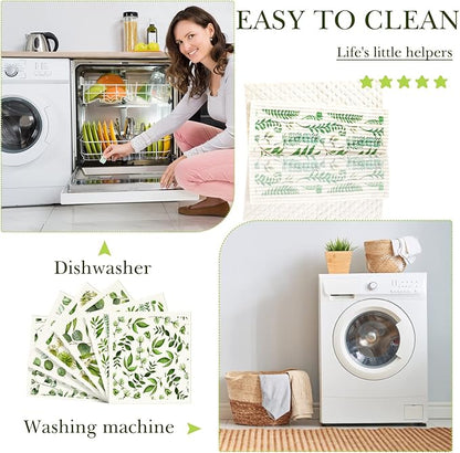 Cunhill 6 Pcs Swedish Dishcloth for Kitchen Reusable Paper Towels Swedish Sponge Absorbent Dish Towel Fast Drying Washable Cleaning Cloths No Odor Wipes Decorative Hand Tea Towel for Kitchen