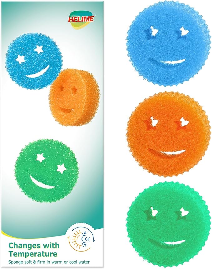 Scrub Sponge Dish Scrubber, Non Scratch Multipurpose Sponges, Temperature Controlled Dual Sided Cleaning Pads, Durable BPA Free and Odor Resistant Polymer Foam, Safe for Kitchen, Bathroom