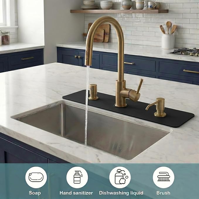 Faucet Mat for Kitchen Sink 2 Holes: 30"Lx5.5"W Absorbent Splash Guard Fits 8" On-Center Faucet with Soap Dispenser or Air Gap - Cuttable Drip Catcher for Irregular & 3, 4 Hole Sinks with Side Sprayer