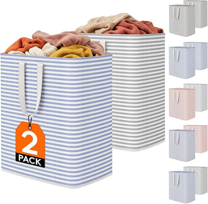 Lifewit 2 Pack Laundry Basket 100L Each, Collapsible Clothes Hamper with Reinforced Handles, Freestanding Waterproof Design for Bedroom and Laundry Room, Grey&Blue 200L Total
