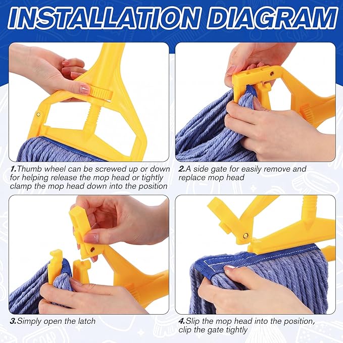 Eccliy 3 Pack Mop Heads Replacement Commercial Industrial Mop Heads Heavy Loop End Cotton String Heavy Duty Refills Wet Washable Refills for Home General Floor Cleaning (Blue)