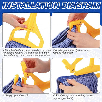 Eccliy 3 Pack Mop Heads Replacement Commercial Industrial Mop Heads Heavy Loop End Cotton String Heavy Duty Refills Wet Washable Refills for Home General Floor Cleaning (Blue)