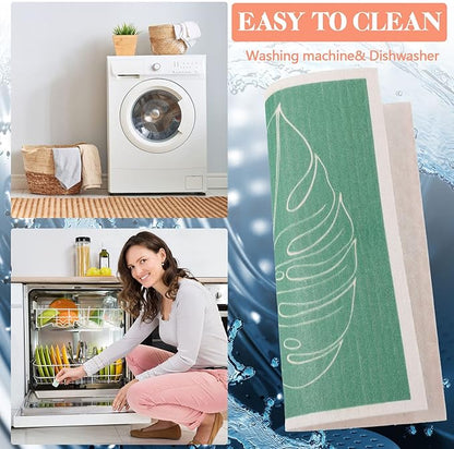 6 Pcs Swedish Kitchen Dish Cloths Kitchen Towels Reusable Sponge Cleaning Cloths Wipes Absorbent Dish Cloth Quick Drying Washable Decorative Tea Towels No Odor Bar Hand Towel (Abstract Leaves)