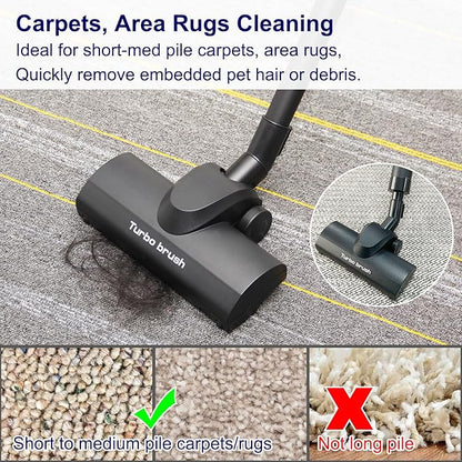 Portek Air-Driven Turbo Brush Attachment for Shop Vac Wet Dry Vacuum Cleaners, 1-1/4 and 2-1/2 Inch, Non-Electric Floor Head for Pet Hair and Debris Removal from Carpets Area Rugs Hard Floors