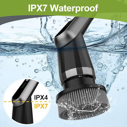 Scrubber Brush Electric, Cordless Spin Scrubber Waterproof IPX7 Shower Scrubber with Adjustable Long Handle, 7 Replaceable Brush Heads Shower Scrubber for Bathroom/Kitchen/Window