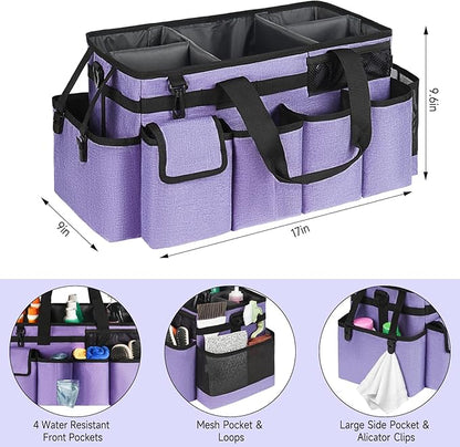 Cleaning Caddy Bag,Extra Large Cleaning Supplies Organizer with Handle for Housekeepers,Purple
