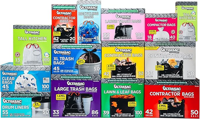 Ultrasac 13 Gallon 0.85 MIL Clear Compostable Trash Bags - 24" x 33" - Pack of 180