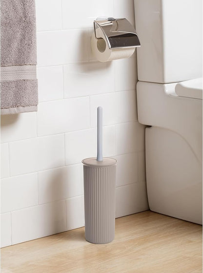 Superio Ribbed Collection - Decorative Plastic Toilet Bowl Brush and Holder Set, Taupe (1 Pack) Cleaner Scrubber for Bathroom