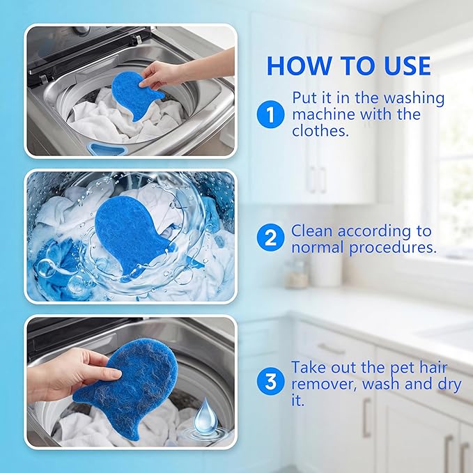 Pet Hair Remover for Laundry,Reusable Dog & Cat Hair Catcher for Washing Machine & Dryer,Effectively Removes Fur,Lint and Dander from Bedding,Clothes(4Pcs Blue)