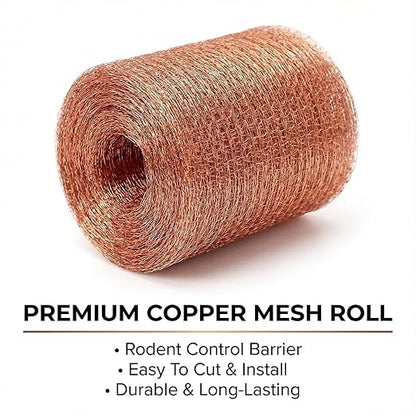 1-Pack Pure Copper Mesh Roll, Heavy Duty Rodent Control Mesh, Excluder Mesh for Rodents, Copper Wool for Blocking Holes, for Sealing Cracks, Gaps, Vents, and Protecting Garden Plants (5in x 33ft)