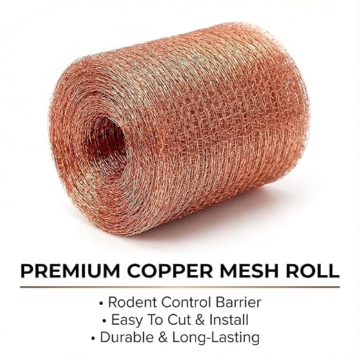1-Pack Pure Copper Mesh Roll, Heavy Duty Rodent Control Mesh, Excluder Mesh for Rodents, Copper Wool for Blocking Holes, for Sealing Cracks, Gaps, Vents, and Protecting Garden Plants (5in x 20ft)