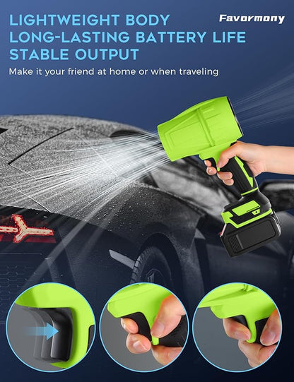 Hand held Blower, 600,000 RPM Electric Leaf Blower Cordless with 2×4.0Ah Batteries and Charger for 40 Minutes Use, Portable Blowers for Lawn Care, Car Blow Dryer with Extended Nozzle (Green)