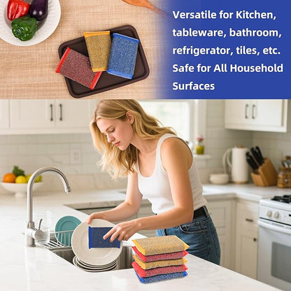Kitchen Dish Sponges Steel Scrubbers - 6 Pack Multicolored Non Scratch Heavy Duty Scrub Sponges，Reusable Multipurpose Metal Cleans for Washing Dishes，Pots and Pans，Household Cleaning，Bathroom