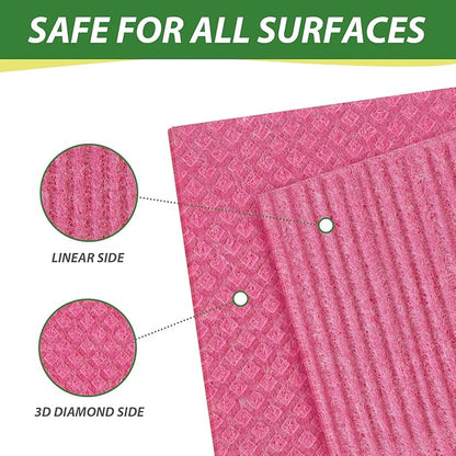 10 Pack Swedish Dishcloths, Reusable Cellulose Sponge Cloths with Adhesive Clips, Swedish Dish Paper Towels No Odor for Cleaning Home Kitchen
