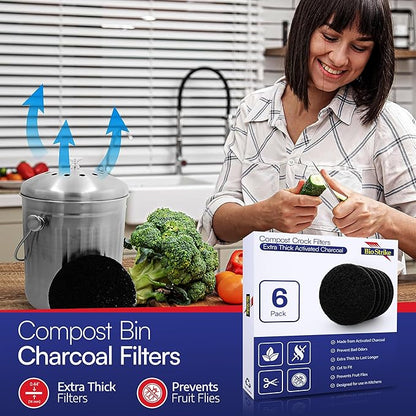 BioStrke -Activated Carbon Filter Odor Absorbers for Kitchen Compost Bins - Extra Thick 5.5 inch Compost Bucket Charcoal Filters - Odor Control for Countertop Pails - Made in USA (2 Count)
