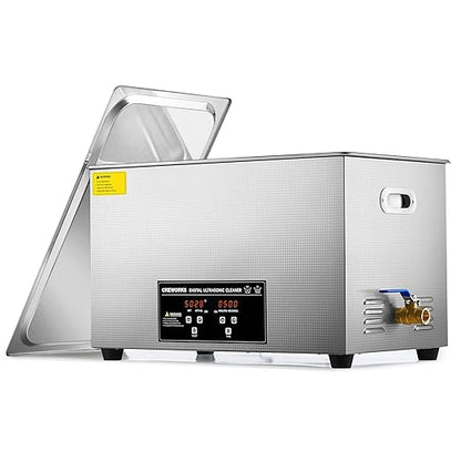 CREWORKS 30L Digital Ultrasonic Cleaning Machine with Heater and Timer, 600W Stainless Steel Ultrasonic Cleaner Machine, 7.9 gal Ultrasonic Parts Cleaner for Retainer Glasses Auto Tool Machine Part