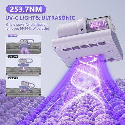 Mattress Vacuum Cleaner, 16KPa Suction, Dual Brushroll & Suction, Smart Dust Sensor, UV-C 253.7nm, HEPA, Fragrance Mist, 16.4FT Cord, Lightweight for Bed Sofa Carpet (Fragrance Not Included)