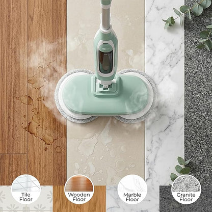 Steam Mop, All-in-One Steam and Scrub Hard Floor Cleaner with LED Headlights, 450ml Tank, 4 Soft Pads, Dual Power, Swivel Steering for Hardwood, Tile and Laminate