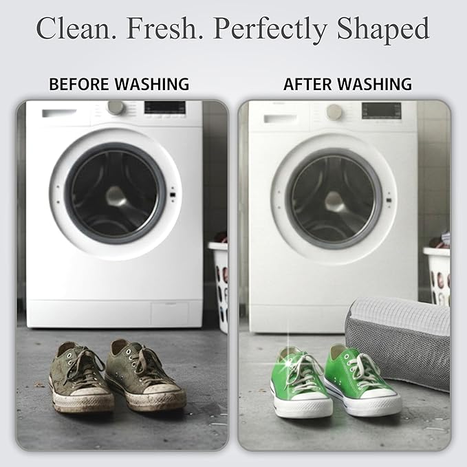 Shoe Washing Machine Bag, 2 Pcs Cylindrical Laundry Shoe Bag for Washer and Dryer with Adjustable Shoe Trees, 360 Deep Cleaning Sneaker Washing Bag with Zipper, Fits All Shoe Types and Sizes, White