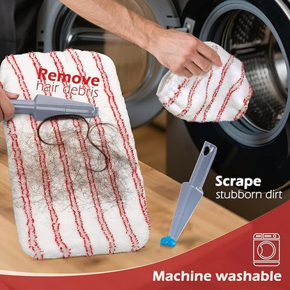 Masthome Extra Large Microfiber Mop for Floor Cleaning, 16“ Flat Mop with 5 Pad for Wet & Dry Use, Dust Mop for Hardwood Laminate Tile Ceramic, 1 Cleaning Scraper Included-Red