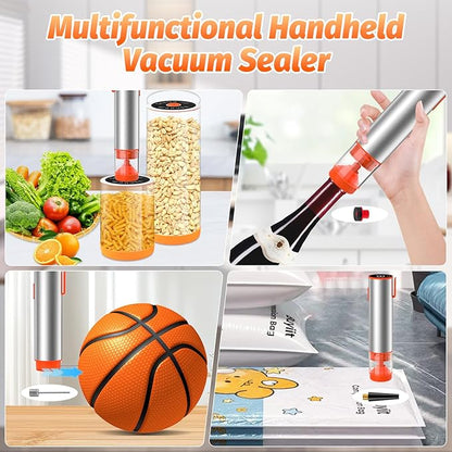 Handheld Vacuum Sealer, Portable Cordless Food Sealer with 60kPa Suction, Rechargeable Mini Vacuum Sealer for Food Storage, Sous Vide, Mason Jars - Includes 10 Reusable Bags