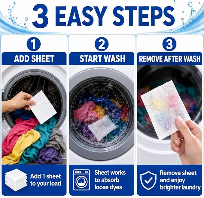 RAINFLOW Color Catcher Sheets - 100 Count Dye Trapper for Laundry to Prevent Color Bleeding,Allow Mixed Washes of Whites and Colors,Fragrance Free & Bleach Free Dye Grabber Sheets
