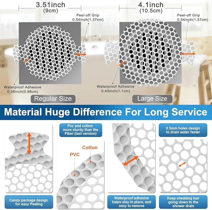 Disposable Shower Drain Hair Catcher Mesh Stickers, 50 Pack, Hair Catcher for Shower (White, 50 Pcs) NRHC-01