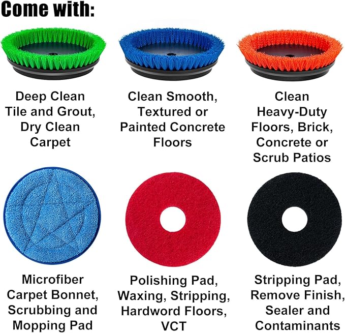 HHQ Commercial Floor Scrubber Machine, 13" Heavy Duty Orbital Floor Cleaner Buffer and Polisher- Deep Cleaning Hard Floors and Carpets with Ease, 3 Brushes & 3 Cleaning Pads, Orb-6
