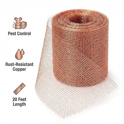 1-Pack Pure Copper Mesh Roll, Heavy Duty Rodent Control Mesh, Excluder Mesh for Rodents, Copper Wool for Blocking Holes, for Sealing Cracks, Gaps, Vents, and Protecting Garden Plants (5in x 20ft)
