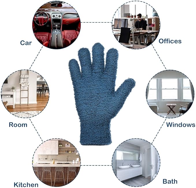Patelai 2 Pairs Microfiber Gloves for plants Dusting Cleaning Glove Mittens House Cars Blinds Dusting(Blue,Large)
