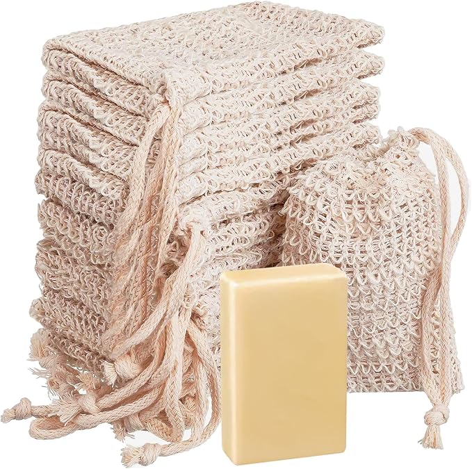 15 Pack Soap Bag, TACYKIBD Natural Sisal Soap Saver Bag with Drawstring, Exfoliating Soap Pouch for Foaming Drying Soap Mesh for Message Peeling Bath Shower Scrubber Use