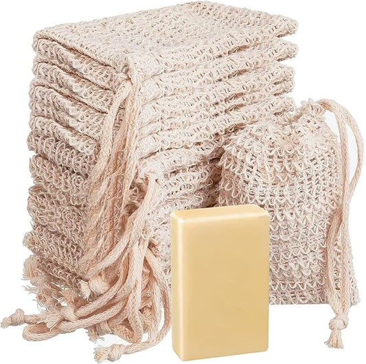 15 Pack Soap Bag, TACYKIBD Natural Sisal Soap Saver Bag with Drawstring, Exfoliating Soap Pouch for Foaming Drying Soap Mesh for Message Peeling Bath Shower Scrubber Use