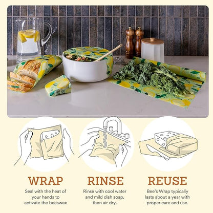 Bee's Wrap - Limited Edition - Beeswax Wraps for Bread - Beeswax Bread Wrap for Sourdough & Bread Storage - Plastic Free Made in USA Reusable Natural Food Wrap - Fresh Squeeze Print