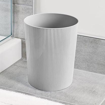 iDesign Small Round Plastic Bathroom Trash Can - Fluted Trash Can for Bathroom, Bedroom, or Office - Gray