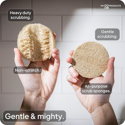 LoofaGO (10-Pack) Natural Loofah Sponges - 100% Biodegradable, Compostable & Plastic-Free, Non-Scratch Scrubbers for Kitchen, Dishes & Bath (Zero-Waste)