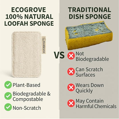Natural Loofah Dish Sponges 4 Pack – 100% Plant-Based Luffa Scrubber for Dishes, Pots & Nonstick Pans – Compostable, Non-Scratch Kitchen Sponge for Sink, Tile & Everyday Cleaning (Travel)