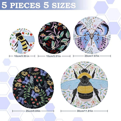 5-Size Reusable Beeswax Bowl Covers for Bread Proofing, Cotton Cloth Flexible Beeswax Wraps for Food Storage(Honeybee)