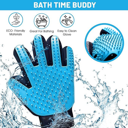 Upgrade Pet Grooming Gloves, Grooming Gloves for Dogs, Cats, Rabbits & Horses with Long and Short Hair, Efficient Pets Hair Remover Mittens - 1 Pair (Sky Blue)