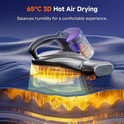 uwant Mattress Vacuum Cleaner, 18KPa Bed Vacuum with 253.7nm UV-C Light, 500W Powerful Handheld Vacuum with 65° Hot Air, 60000 RPM/Min Tapping, Ultrasonic, HEPA Filter for Bed, Sofa, Crib