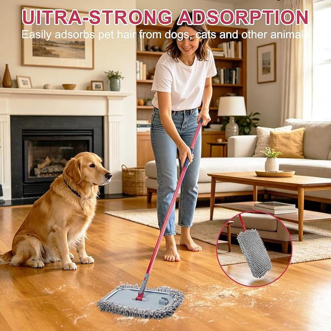 KeFanta Extra Large Microfiber Flat Mop for Floor Cleaning,16” Wide Dust Mop with 2 Reusable Pads,55" Long Handle Wet & Dry Sweeper Kit for Hardwood,Tile,Laminate,Vinyl Floor