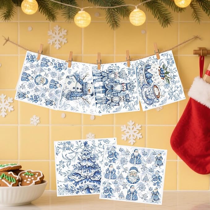 Christmas Swedish Dishcloths for Kitchen - 6PCS Blue Christmas Swedish Cloths for Washing Dishes, Nutcracker Snowman Washable Cleaning Sponge Gifts, Xmas Reusable Dish Towels for Home
