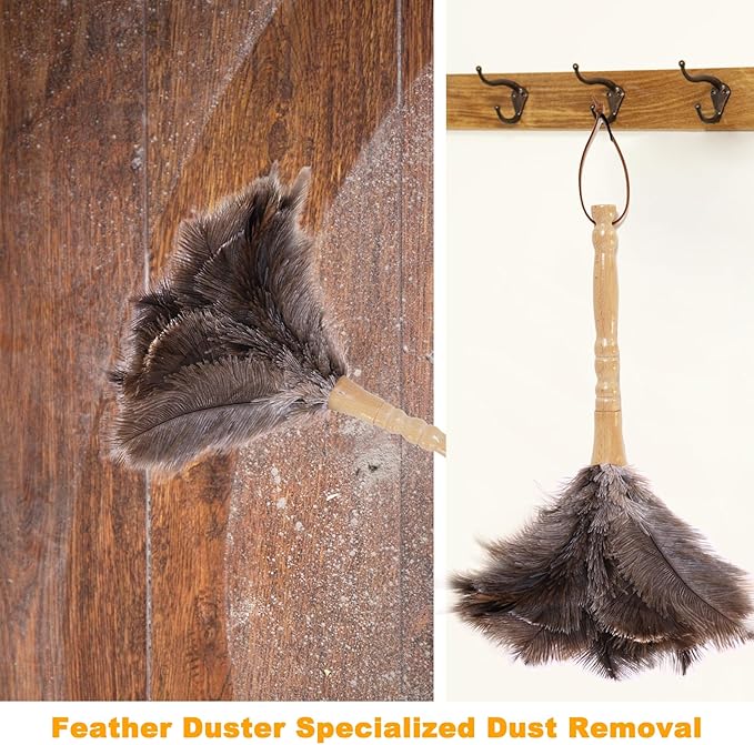 Ostrich Feather Duster, Natural Fluffy Reusable Real Eco-Friendly Genuine Soft Handheld Feather Dusters for Cleaning Supplies, Blinds, Office, Car(15 inch)