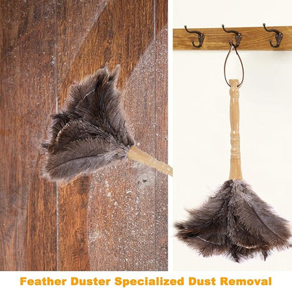 Ostrich Feather Duster, Natural Fluffy Reusable Real Eco-Friendly Genuine Soft Handheld Feather Dusters for Cleaning Supplies, Blinds, Office, Car(15 inch)